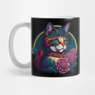 Paws and Petals: Charming Cartoon Cat in a Collar and Floral Finery Mug